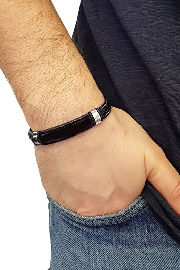 Chavin Black Rope Plated Steel Leather Men Bracelet Ei39Sy