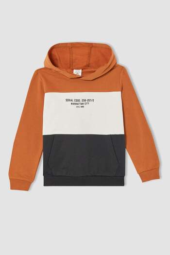 DeFacto Erkek Çocuk Kapüşonlu Baskılı İçi Yumuşak Tüylü Sweatshirt Eşofman Alt Takım V4405A621AU