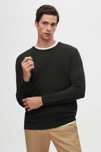 D'S Damat Ds Damat Regular Fit Khaki Anti-Pilling Crew Neck Sweater