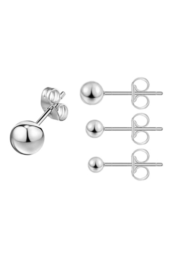 Chavin Round Gray 3/4/5 Mm. Set Women Men Steel Earrings Ep12By