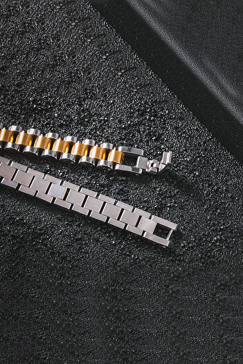 Chavin Gold Gri 316 L 10 mm. Çelik Parlak ve Mat Erkek Bileklik ed02bysr