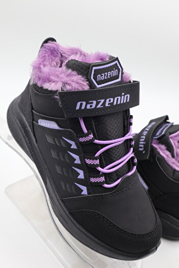 nazenintasarımlar Girl's Woolen Purple Cold-Resistant Black Casual Boots