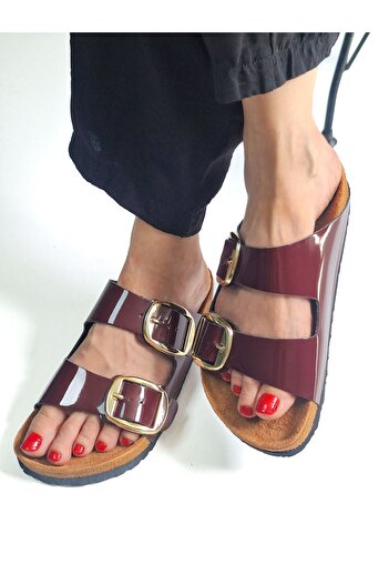 Bequemere Orthopedic Sole Double Buckle Leather Women's Slippers