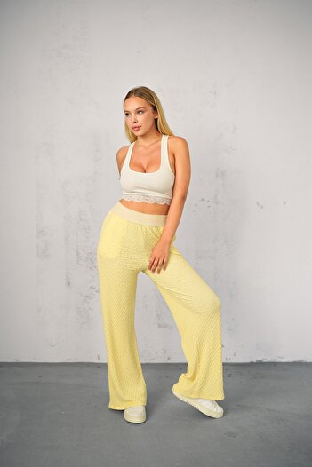 Gugus Women's Seersucker Waist Gucci Elastic Wide Leg Summer Pants