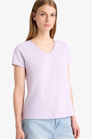 DeFacto V Neck Basic Relax Fit Short Sleeve 100% Cotton T-Shirt K1507Az20Sp