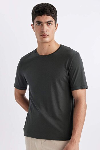 DeFacto Slim Fit Crew Neck Premium Quality Basic Βαμβακερό χτενισμένο μπλουζάκι M6606AZ20SP