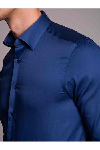 Dufy Індиго Чоловіча сорочка Slim Fit з прямим коміром і довгими рукавами