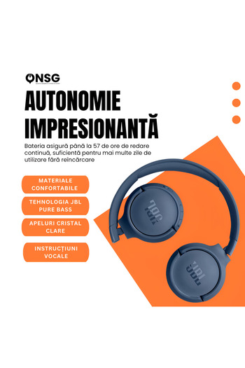 JBL Over-ear Headphones Tune 520bt Wireless, Pure Bass, Bluetooth 5.3, Vocal Assistant, Blue