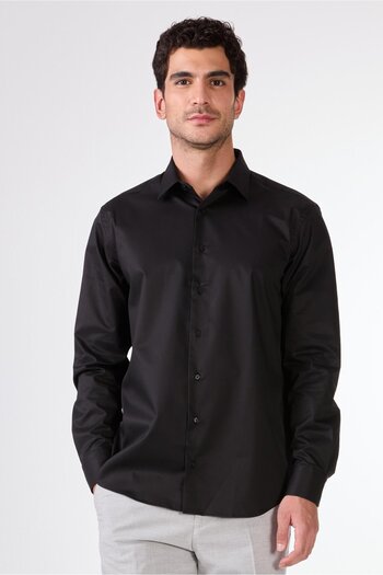 Dufy Black Men's Regular Fit Classic Collar Long Sleeve Shirt