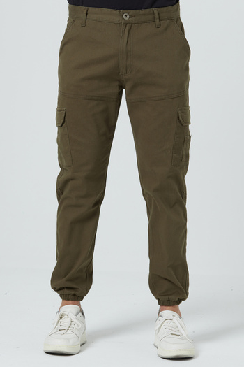 EXPIER Men's Cargo Pocket Side Pocket Regular Fit Elastic Leg Trousers