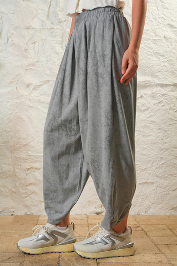 JADİYA Women's Cupra Fabric Elastic Waist Flowy Pleated Bohemian Shalwar Trousers