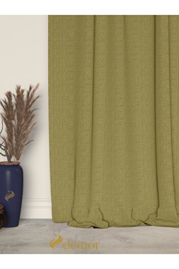 Demor Home Olive Green Linen Textured Pleated High Quality Background Curtain