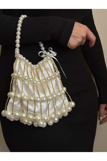 vivozza Stylish Pearl Wedding Invitation Bridal Bag - Evening Dress Bag - Bead Bag - Pearl Bag - Pearl Bag