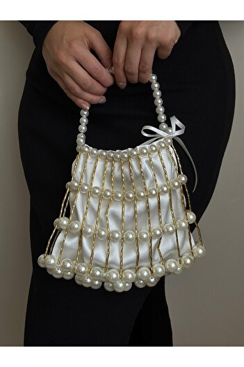 vivozza Stylish Pearl Wedding Invitation Bridal Bag - Evening Dress Bag - Bead Bag - Pearl Bag - Pearl Bag