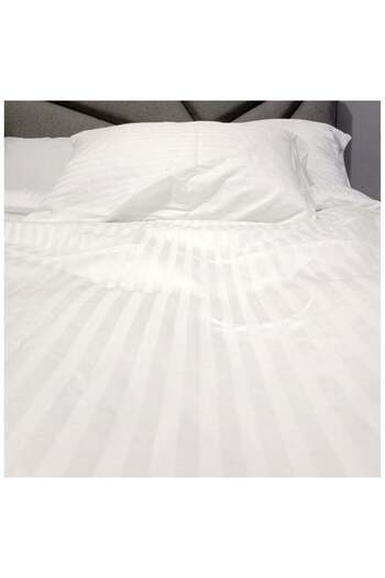Bed N Home SA طقم شراشف سرير مسطحة, ساتان، مقلم,1 سم، اوف وايت 100% قطن مصري,كثافة خيوط 350 ، 2كيس وساده،280*270سم