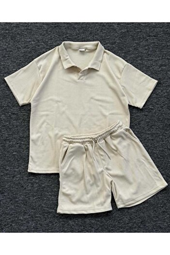 ALİ.COM Ottoman Petekli̇ Fabric Poloyaka Shorts Set 2025 New Season