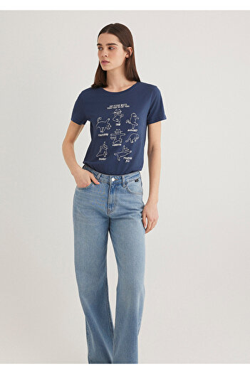 Mavi Tricou Indigo cu imprimeu pisici Slim Fit / Slim Fit1612205-70487