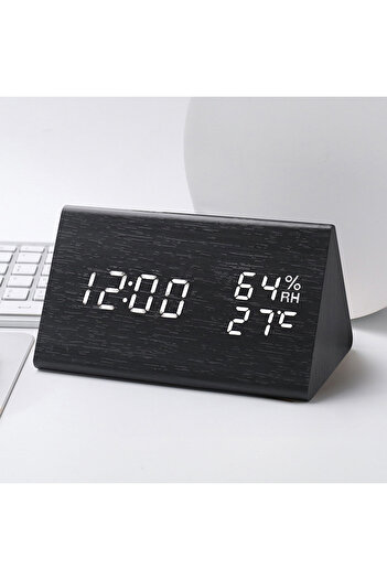 Generic Voice-controlled Temperature And Humidity Wooden Clock Triangle Electronic Digital Clock Alarm Clock