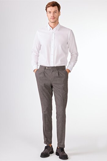 Dufy Brown Men's Slim Fit Melange Patterned Classic Trousers
