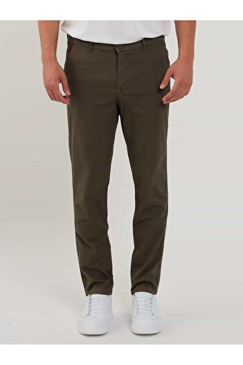 Dufy Khaki Men's Slim Fit Honeycomb Pattern Casual Trousers