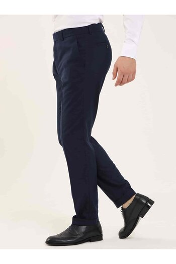 Dufy Navy Blue Men's Regular Fit Straight Classic Trousers