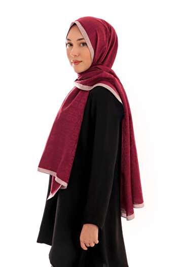 Bursa İpek Burgundy Butterfly Monogram Pattern Silk Cotton Shawl