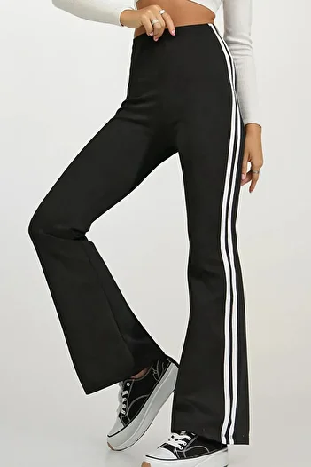 VAGGON Women's Black Spanish Leg Double Stripe Trousers Vgn-X9292