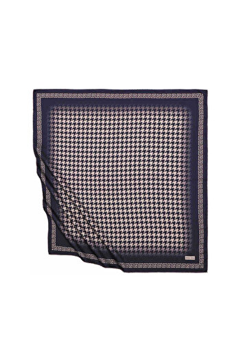 Bursa İpek Μεταξένιο κασκόλ Powder Navy Blue Houndstooth