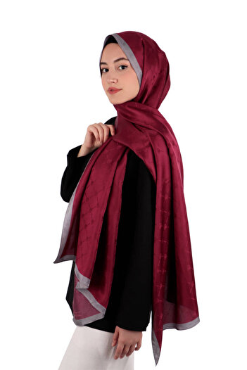 Bursa İpek Burgundy Chain Monogram Pattern Silk Shawl