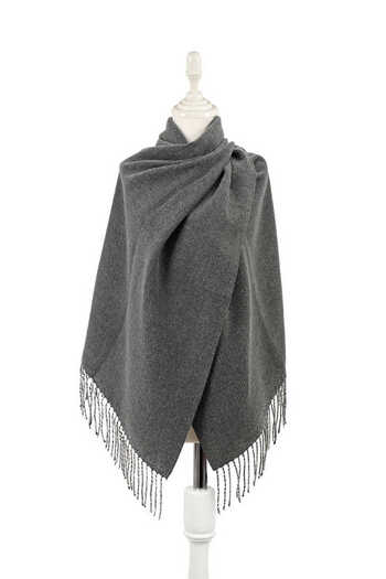 Bursa İpek Anthracite Cream Double Sided Winter Shawl