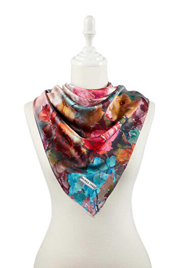 Bursa İpek Powder Flower Pattern Silky Scarf