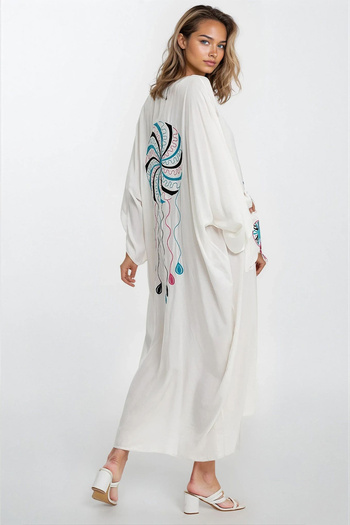 VAGGON Women's White Double Pocket Embroidered Button Plus Size Dress Vs00327