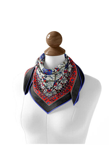 Bursa İpek Black Tulip Patterned Soft Scarf