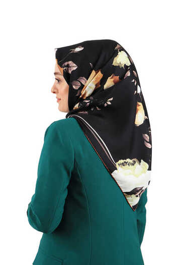 Bursa İpek Μαύρο Floral Twill Μεταξωτό Φουλάρι