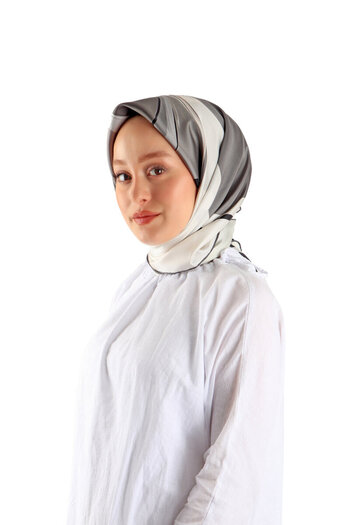 Bursa İpek Orchid Patterned Gray Twill Silk Scarf