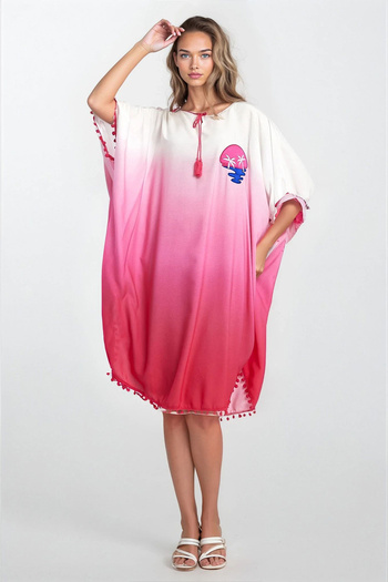 VAGGON Women's Pink Boat Neck Tassel Plus Size Viscose Dress Vs00347