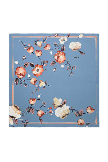 Bursa İpek Μεταξωτό μαντίλι Indigo Floral Twill