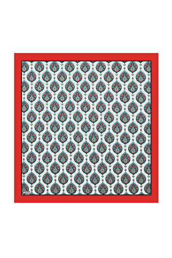 Bursa İpek Red Hatai Pattern Silk Scarf