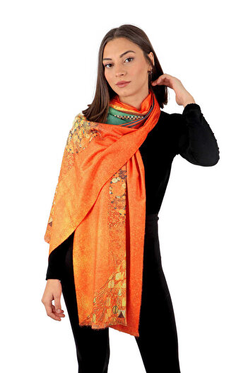 Bursa İpek Orange Adele Pattern Winter Shawl