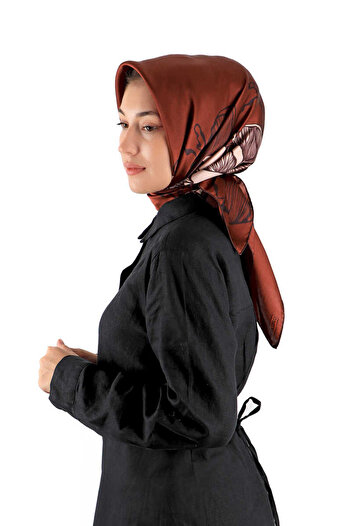 Bursa İpek Begonia Patterned Claret Red Silk Scarf - Sura
