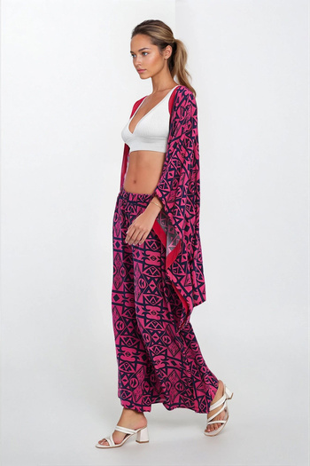 VAGGON Women's Pink Elastic Waist Pocket Trousers and Plus Size Viscose Suit Vs00330