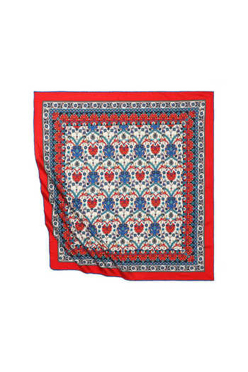 Bursa İpek Red Tile Tulip Pattern Silky Scarf