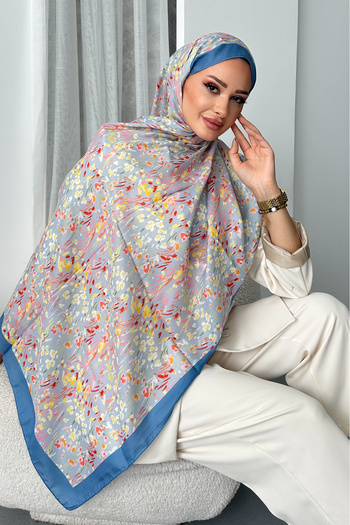 Stella Eşarp Ethnic Leopard Flower Pattern Μπλε Χρώμα Μαλακό Βαμβακερό Σάλι