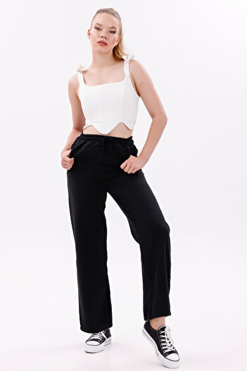 freemen Women's High Waist Black Gabardine-Linen Textured Pants – Breathable Fabric, 4 Seasons Comfort
