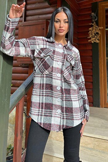 NEW LAVİVA Model în carouri fucsia, textura moale, potrivire relaxată, cămașă de lemne
