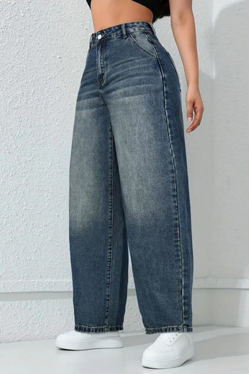 CEDY DENIM Blugi largi de damă cu talie înaltă Skater-c615-albastru