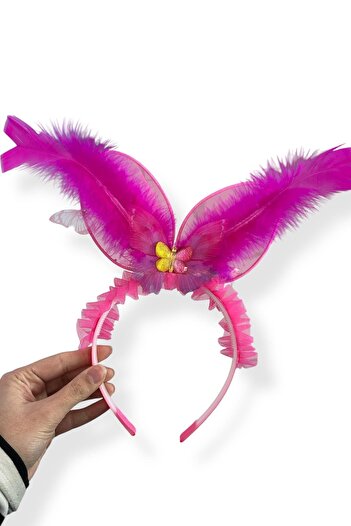 TAKIŞTIR Fuchsia Color Butterfly Figured Feather Detailed Crown