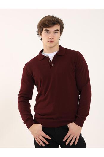 Dufy Burgundy Men's Slim Fit Plain Classic Polo Neck Knitwear