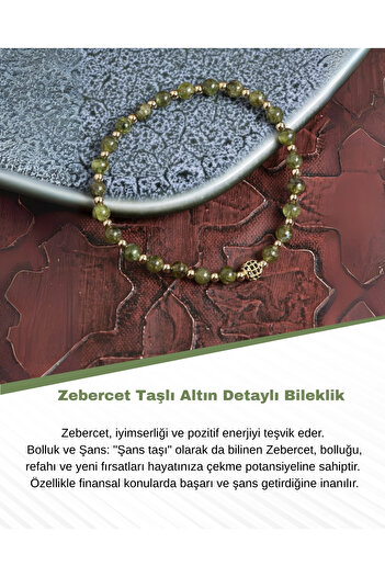 Saff Doğal Taş Sertifikalı Zebercet Taşlı Altın Detaylı Bileklik