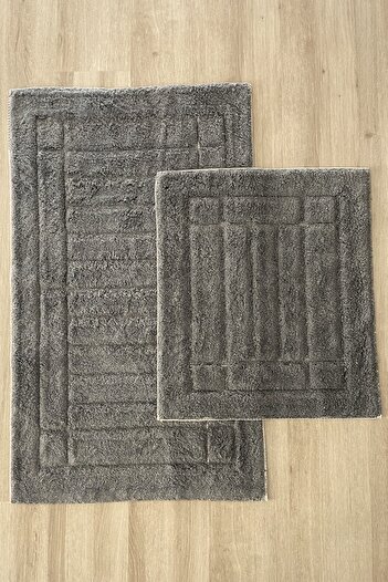 Zeria Home Cotton Tufting Water Absorbent Soft Textured Bath Mat Set, Bathroom Carpet Set of 2 60X100 - 50X60